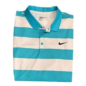 Nike Golf Dri-FIT Striped Polo Shirt Men's Size 2XL Blue White Victory Stripe